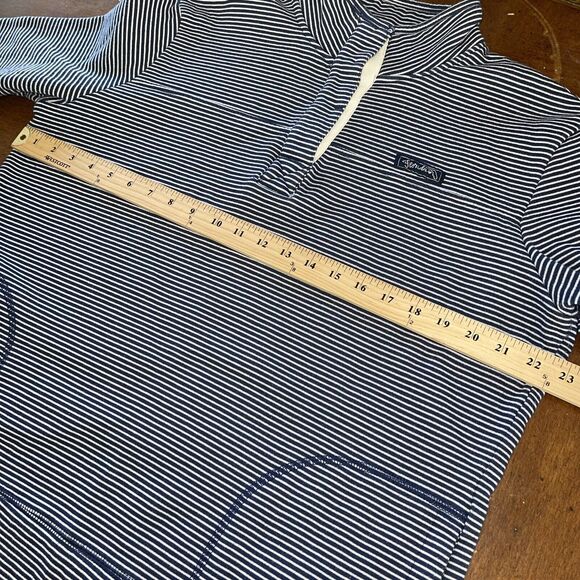 State of Mine Henley Pullover Size L High Neck Sweatshirt Striped Blue White FL - Picture 8 of 11